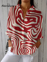 Women'sVintage Abstract Geometric Art Print Casual Linen V-neck Shirt