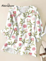 Women'sFresh Floral Art Print Loose Top Peter Pan Collar Half Sleeve Blouses