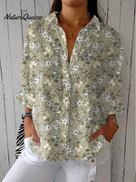 Women'sPastoral Flowers Art Print Casual Linen V-neck Shirt