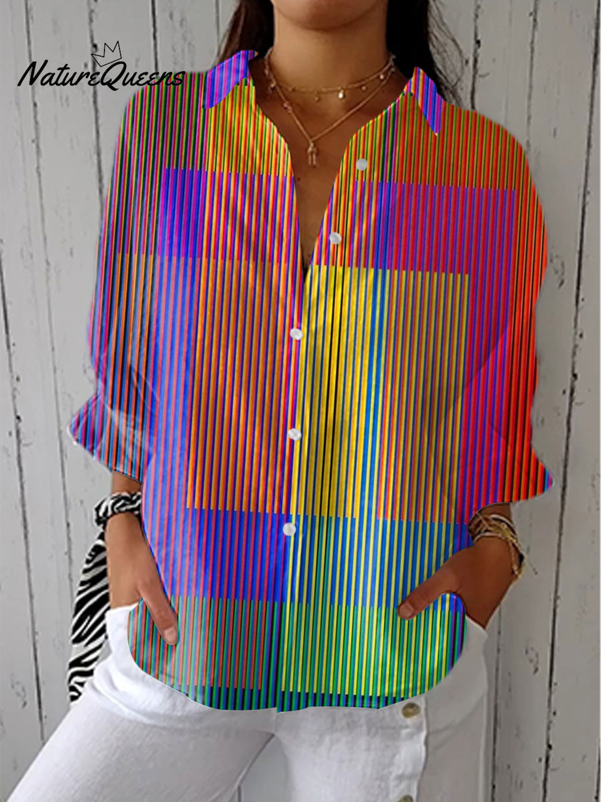 Women'sVintage Abstract Geometric Art Print Casual Linen V-neck Shirt