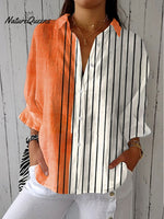 Women's Vintage Abstract Geometric ArtPrint Casual Linen V-neck Shirt