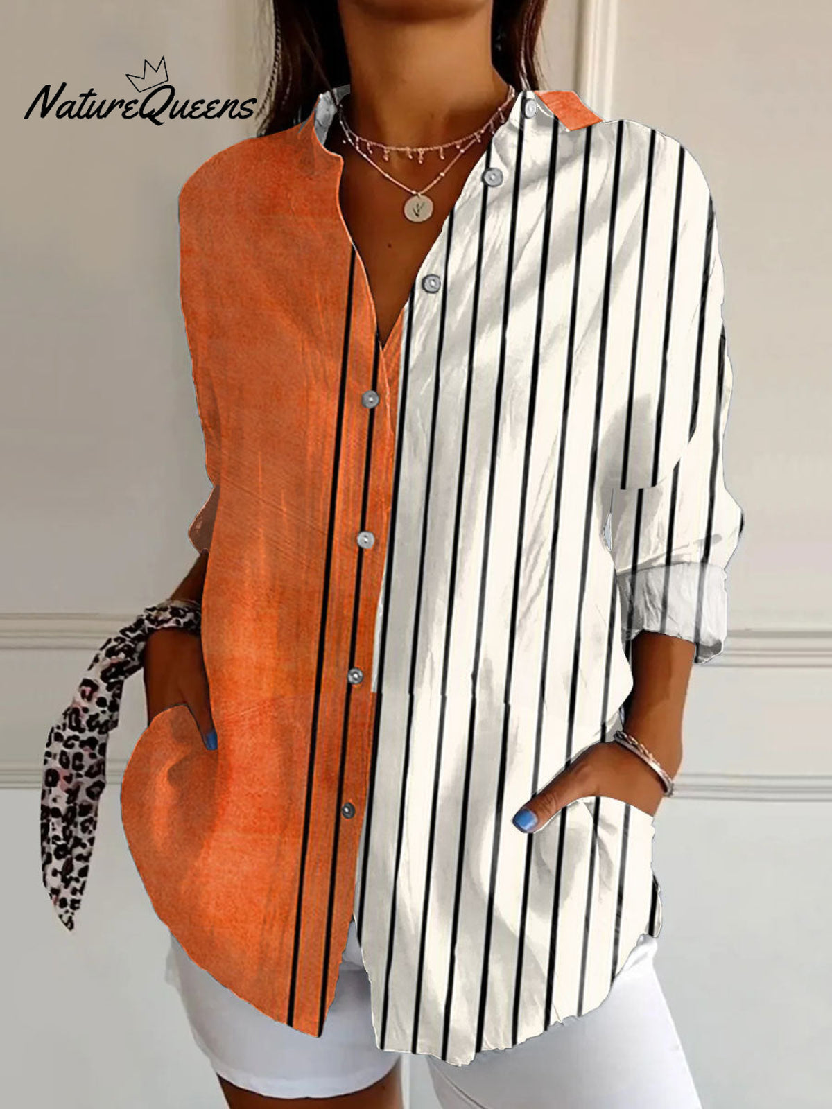 Women'sVintage Abstract Geometric Art Print Casual Cotton Shirt