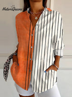 Women'sVintage Abstract Geometric Art Print Casual Cotton Shirt