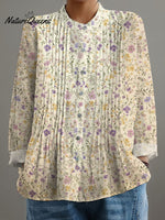 Women'sFloral Art Print Casual Cotton And Linen Shirt