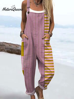 Women'sVintage Abstract Geometric Art Print Casual 100% Cotton Wide Leg Jumpsuit