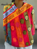 Women's Vintage Abstract Geometry Art Print Casual Cotton And Linen 3/4 Sleeve Shirt