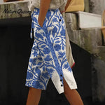 Women's Vintage Flower Art Print Cotton And Linen Casual Pants