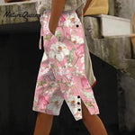 Women's Vintage Flower Art Print Cotton And Linen Casual Pants