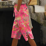 Women's Vintage Flower Art Print Cotton And Linen Casual Pants