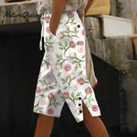 Women's Vintage Flower Art Print Cotton And Linen Casual Pants