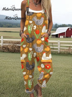 Women's Flying Bees Embroidery Pattern Casual Cotton Wide Leg Jumpsuit