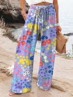Women'sVintage Flowers ArtPrinted Cotton And Linen Casual Pants