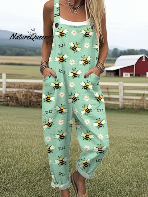 Women's  Bee  Floral  Art Print Casual 100% Cotton Wide Leg Jumpsuit