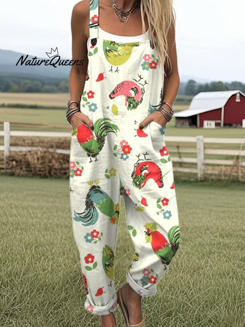 Women's  Funny Chick Art Print Casual 100% Cotton Wide Leg Jumpsuit