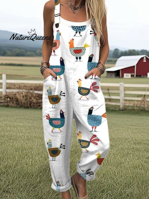 Women's  Funny Chick Art Print Casual 100% Cotton Wide Leg Jumpsuit