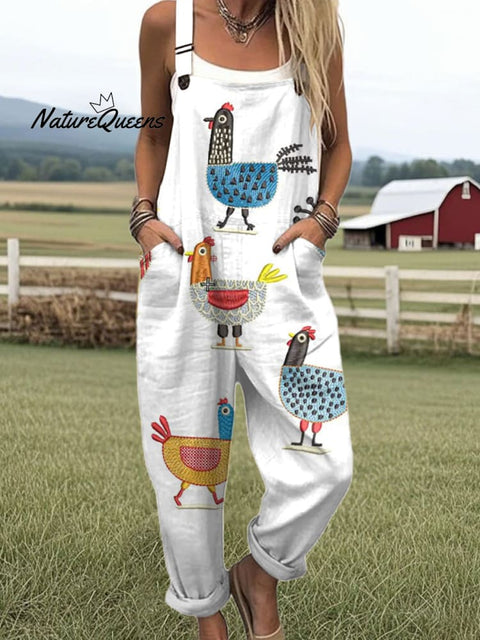 Women's  Funny Chick Art Print Casual 100% Cotton Wide Leg Jumpsuit