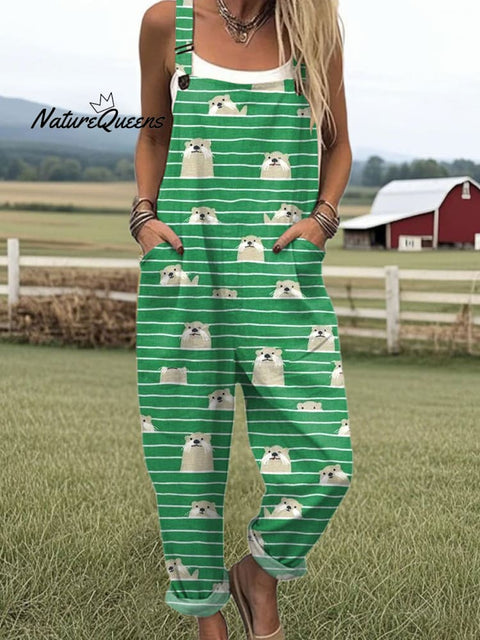Women's  Funny Animal Art Print Casual 100% Cotton Wide Leg Jumpsuit