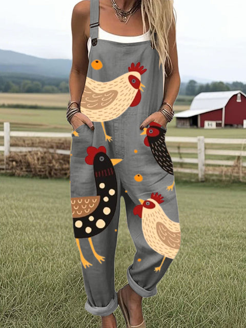 Women's  Funny Chick Art Print Casual 100% Cotton Wide Leg Jumpsuit