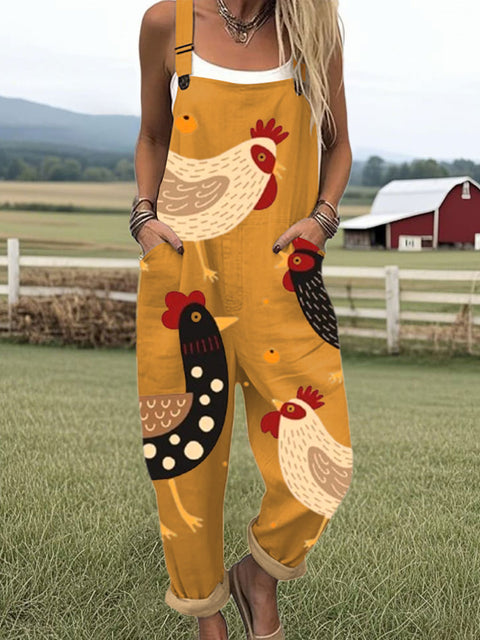 Women's  Funny Chick Art Print Casual 100% Cotton Wide Leg Jumpsuit