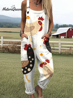 Women'sFunny Chick Art Print Casual 100% Cotton Wide Leg Jumpsuit