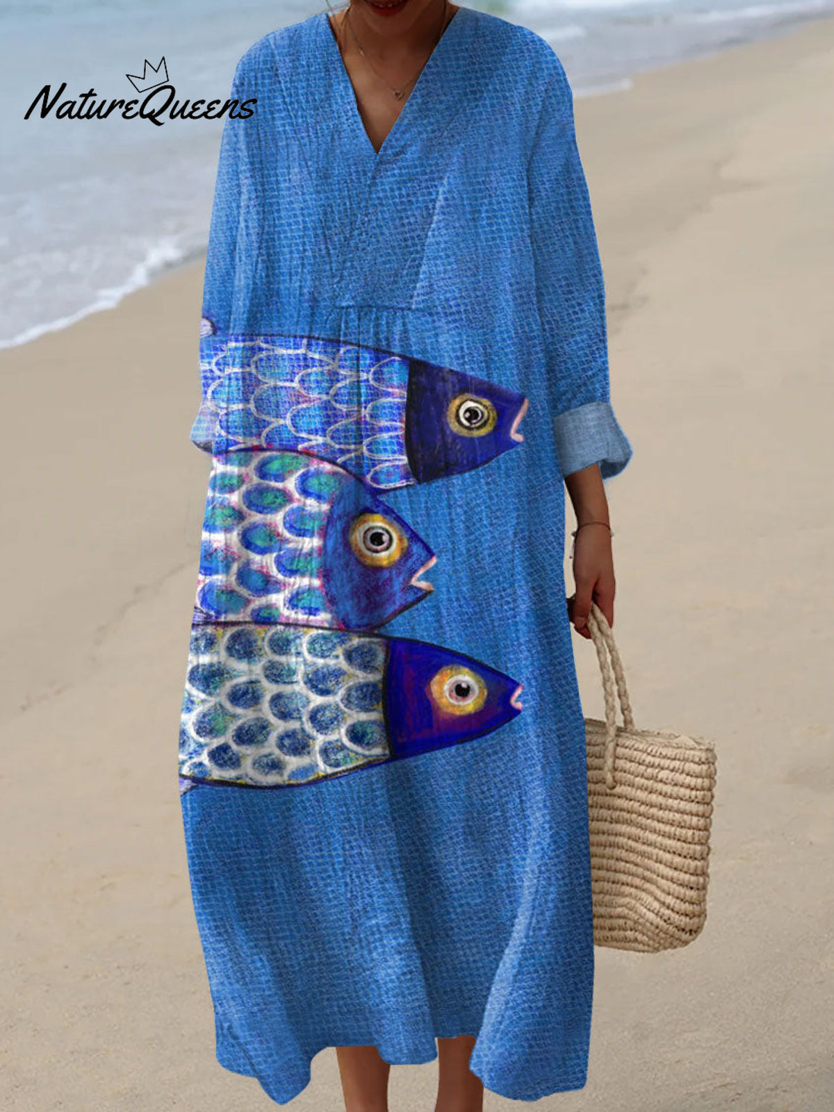 Women's Vintage Fish Art Print Casual Dress