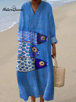 Women's Vintage Fish Art Print Casual Dress