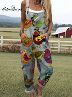 Women's Funny Chick Art Print Casual 100% Cotton Wide Leg Jumpsuit