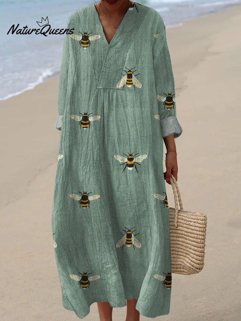 Women's  Funny Bee Art Print Casual 100% Cotton Wide Leg Jumpsuit