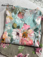 Women's Vintage Flower Art Print Casual Cotton And LinenShirt