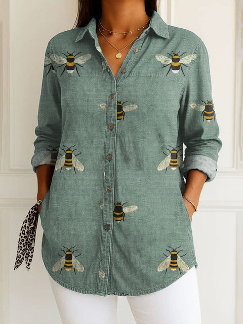 Women's  Funny Bee  Art Print Casual Cotton Shirt