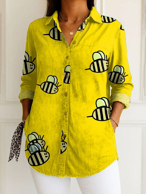 Women's  Funny Bee Art Print Casual Cotton Shirt