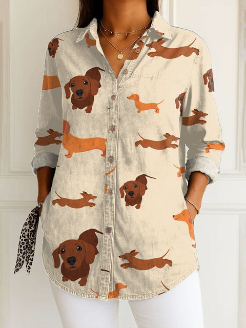 Women's  Funny Dog  Art Print Casual Cotton Shirt