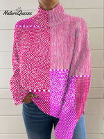 Vintage Abstract Geometric Art Print Knit Turtleneck Pullover Sweater