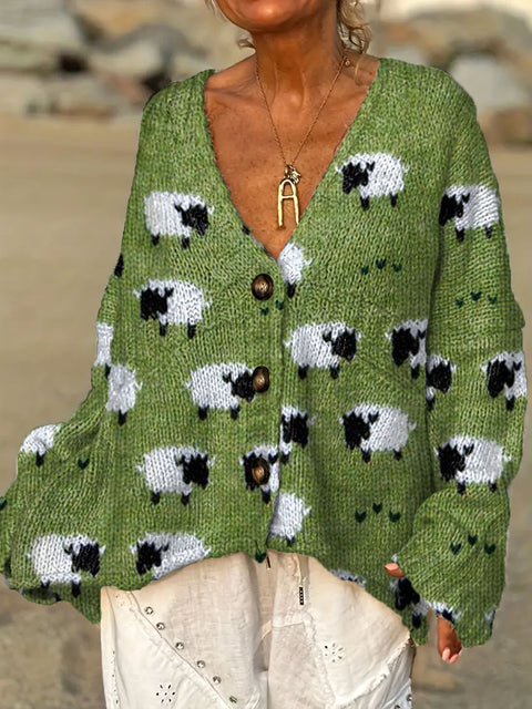 Women's Cute Sheep  Art Print Casual Pullover Sweater