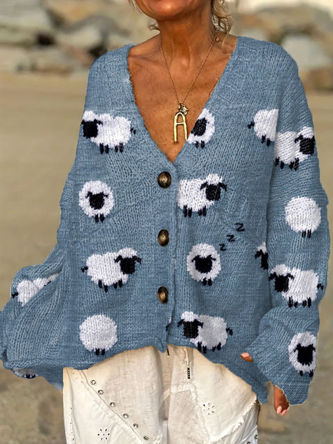 Women's Cute Sheep  Art Print Casual Pullover Sweater