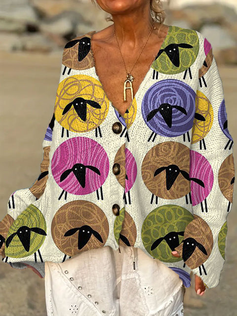 Women's Funny  Sheep Art  Print Casual Pullover Sweater