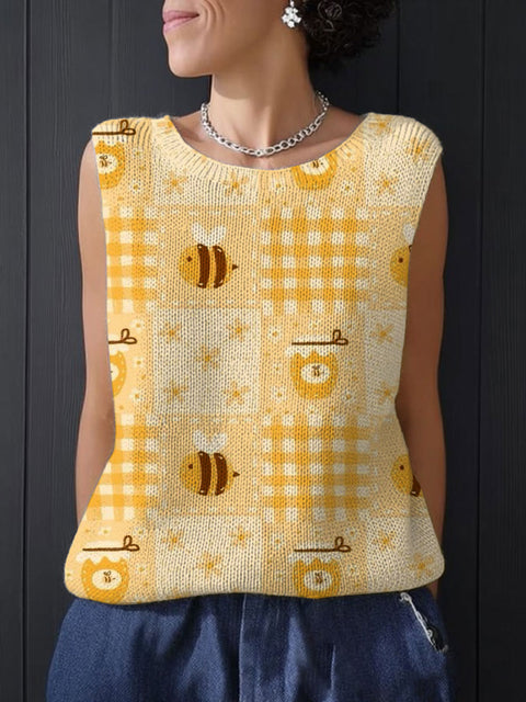 Women's Funny Bee Flower Art Print Casual Summer Knitting Top