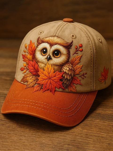 Autumn Cute  Owl Art  Print Casual Hats