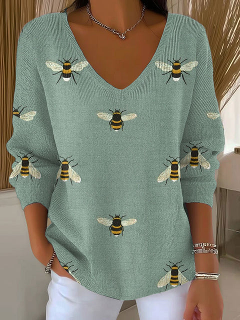 Women's Funny Bee Art Print Casual Pullover Sweater