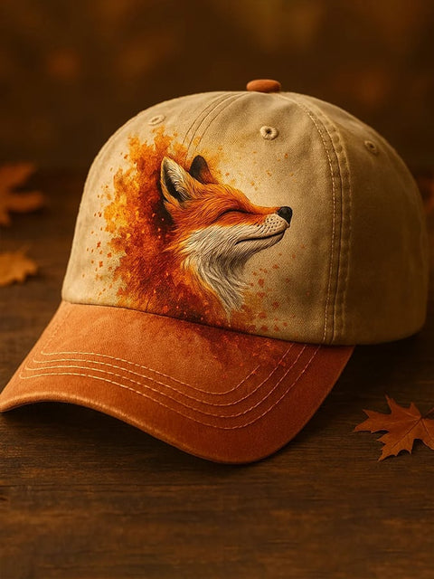 Fox Art  Print Casual Hats
