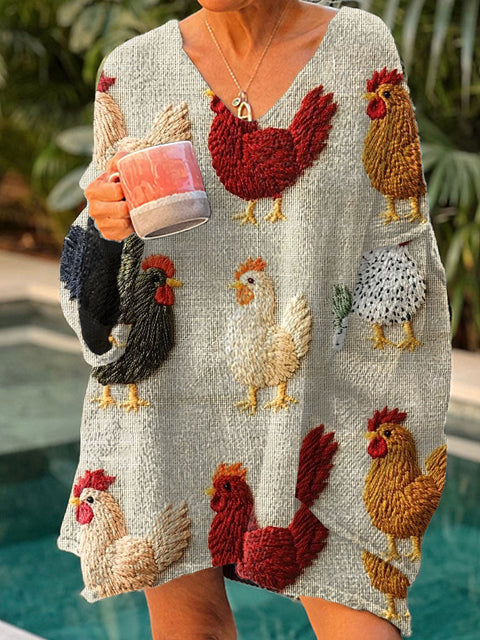 Women's Funny Chicken  Art Print Casual Pullover Sweater