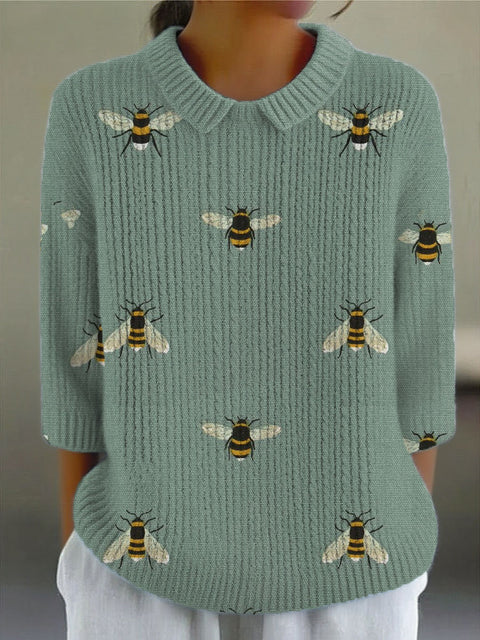 Women's Funny Bee Art Print Casual Pullover Sweater