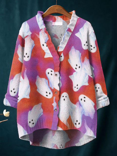 Women's Ghost Art Print Casual Pullover Sweater