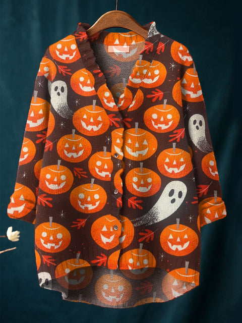 Women's  Pumpkin Ghost Art Print Casual Pullover Sweater