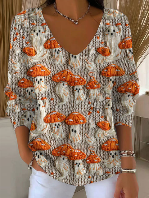 Women's Funny  Mushroom Art Print Casual Pullover Sweater
