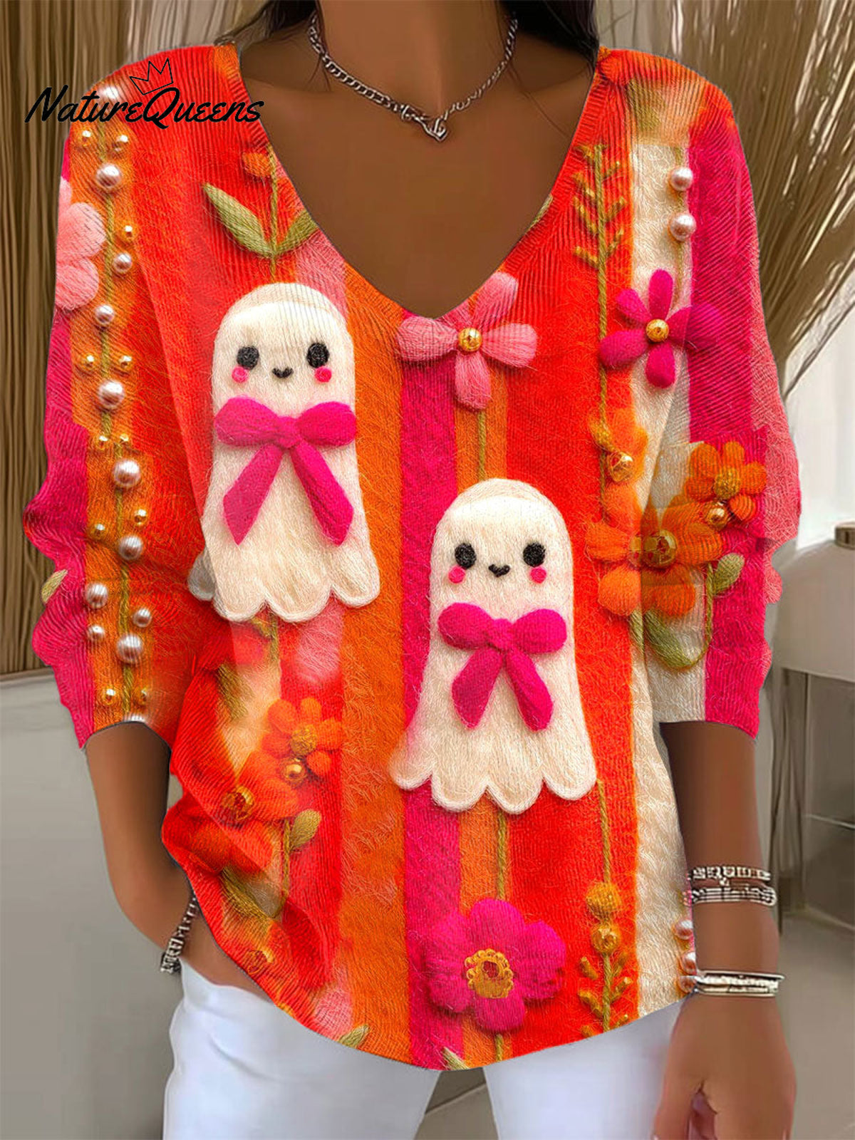 Women's FunnyGhost Art Print Casual Pullover Sweater