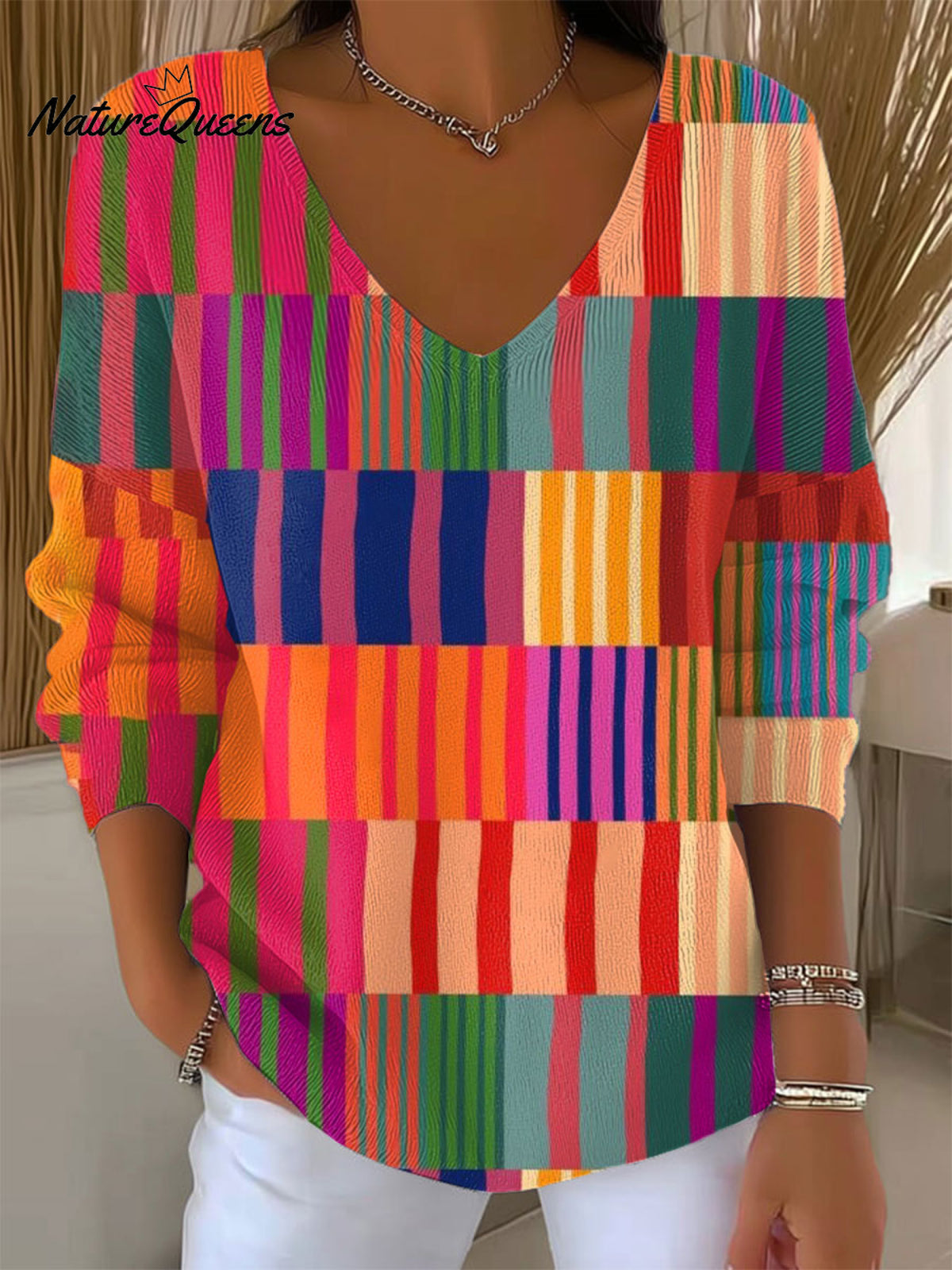 Women's Vintage Abstract Geometric Art Print Casual Pullover Sweater