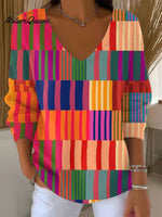 Women's Vintage Abstract Geometric Art Print Casual Pullover Sweater