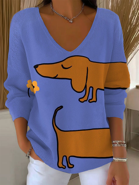 Women's Funny  Dachshund Art Print Casual Pullover Sweater