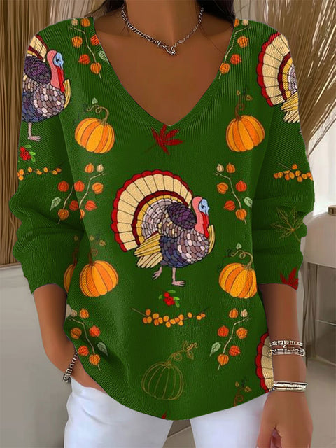 Women's Funny  Turkey   Art Print Casual Pullover Sweater